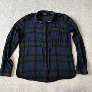 Vintage Ocean Current Men's Large Blue Green Plaid Flannel Button Down Shirt